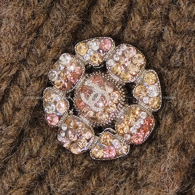 2022-2023AW CHANEL Cardigan Ladies Knit Rhinestone COCO Button Beige/Pink/Multicolor Cashmere/Wool #40 P73857[EXCELLENT][Authentic]