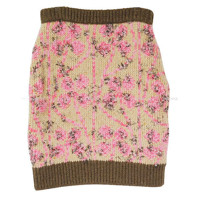 2022-2023AW CHANEL skirt Ladies Knit Rhinestone COCO Button Beige/Pink/Multicolor Cashmere/Wool #38 P73897[EXCELLENT][Authentic]