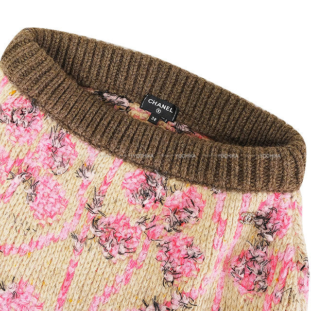 2022-2023AW CHANEL skirt Ladies Knit Rhinestone COCO Button Beige/Pink/Multicolor Cashmere/Wool #38 P73897[EXCELLENT][Authentic]