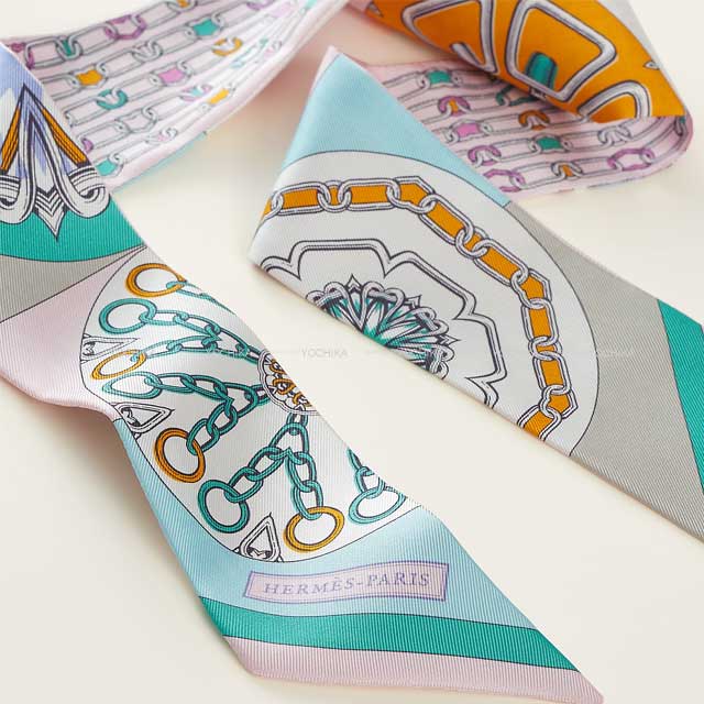 2025SS HERMES scarf Twilly Kaleidoscope Effect Pink/Turquoise Silk100% H063800S03[BRAND NEW][Authentic]