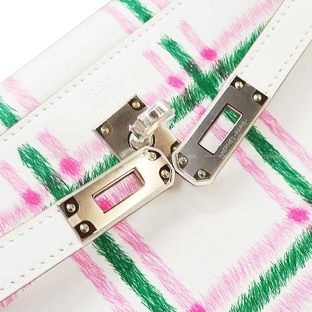 HERMES Shoulder bag Kelly25 Retourne Tartan Light New Gris Perle/Vert Moyen/Rose Bubblegum Veau Swift Silver HW Stamp K[BRAND NEW][Authentic]