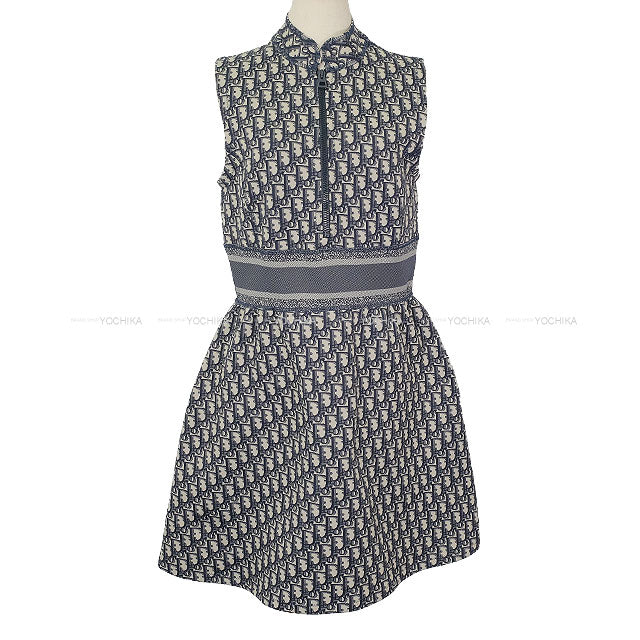 [Pre-loved] Dior One‐piece dress Short Dress Sleeveless Oblique Navy Nyron #38 143R04A4040[LIKE NEW][Authentic]