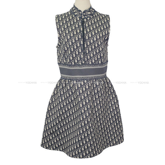 [Pre-loved] Dior One‐piece dress Short Dress Sleeveless Oblique Navy Nyron #38 143R04A4040[LIKE NEW][Authentic]