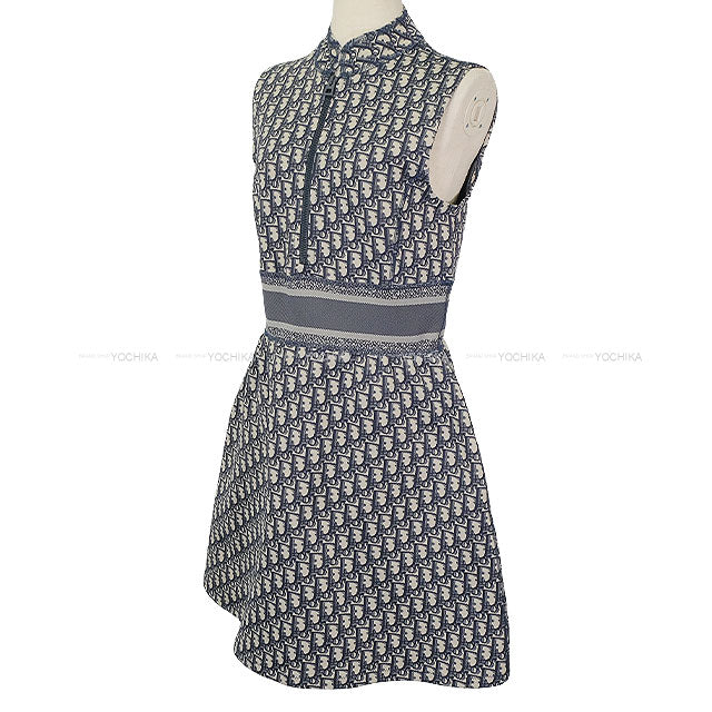 [Pre-loved] Dior One‐piece dress Short Dress Sleeveless Oblique Navy Nyron #38 143R04A4040[LIKE NEW][Authentic]