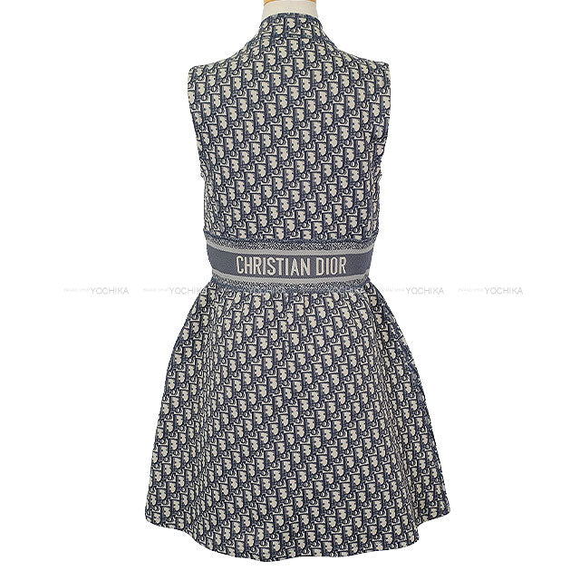 [Pre-loved] Dior One‐piece dress Short Dress Sleeveless Oblique Navy Nyron #38 143R04A4040[LIKE NEW][Authentic]