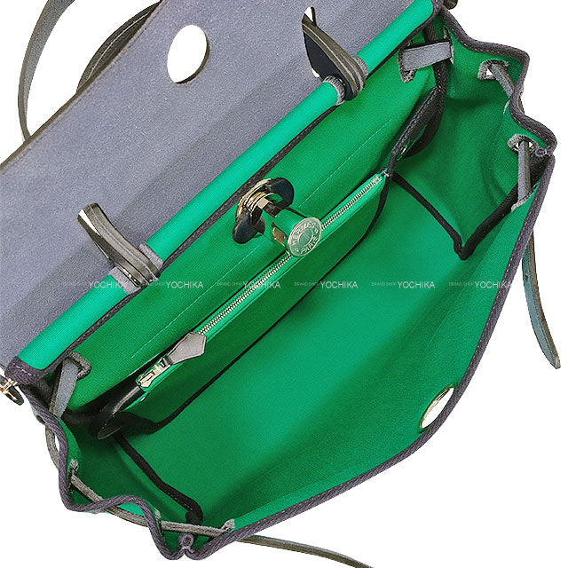 HERMES Shoulder bag HerBag Zip 31 PM Retourne Menthe (Mint)/Blue Indigo Toile officier/Vache Hunter Silver HW Stamp W[EXCELLENT][Authentic]