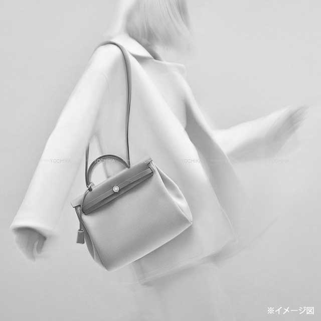 HERMES Shoulder bag HerBag Zip 31 PM Retourne Menthe (Mint)/Blue Indigo Toile officier/Vache Hunter Silver HW Stamp W[EXCELLENT][Authentic]