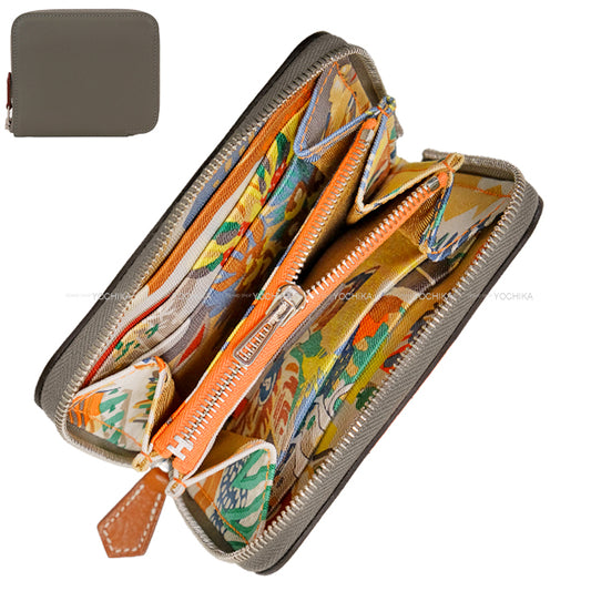HERMES Bi-fold wallet Azap Silk'in Compact EN LIBERTE! Gris Meyer/Orange Evercolor Silver HW Stamp W[EXCELLENT][Authentic]