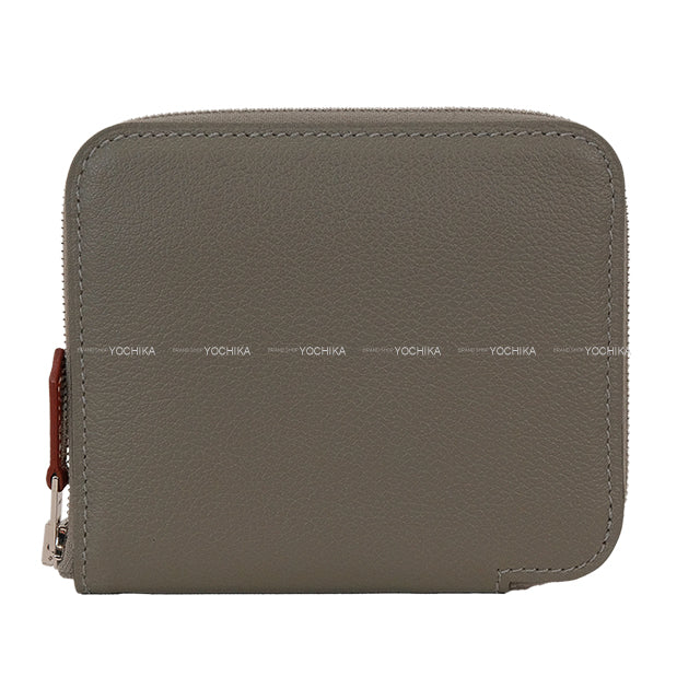 HERMES Bi-fold wallet Azap Silk'in Compact EN LIBERTE! Gris Meyer/Orange Evercolor Silver HW Stamp W[EXCELLENT][Authentic]
