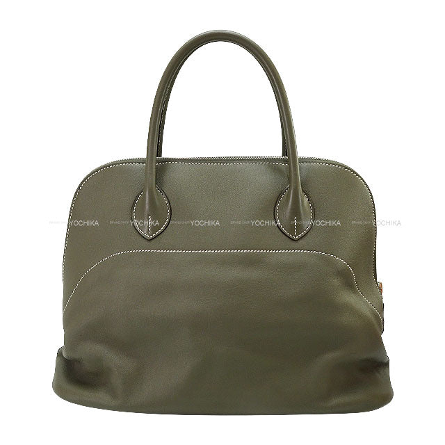 [Pre-loved] HERMES Handbag Bolide Relax 35 Vert gris Veau Sikkim Silver HW Stamp □R[USED SA][Authentic]