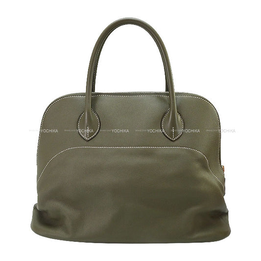 [Pre-loved] HERMES Handbag Bolide Relax 35 Vert gris Veau Sikkim Silver HW Stamp □R[USED SA][Authentic]