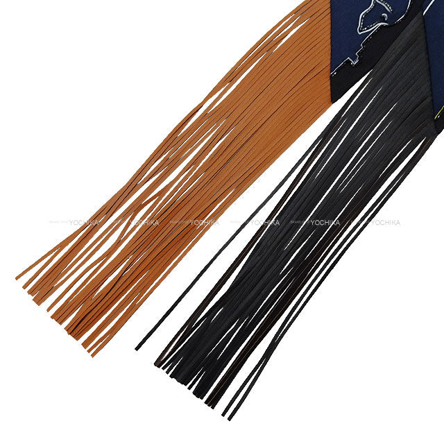 2024SS HERMES scarf Twilly Prejoux Parisian Dog Marin/Caramel/Mordor Silk100%/Lambskin/Beads[BRAND NEW][Authentic]