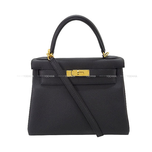 [Pre-loved] HERMES Shoulder bag Kelly28 Retourne Noir (Black) Veau Togo Gold HW Stamp Y[LIKE NEW][Authentic]