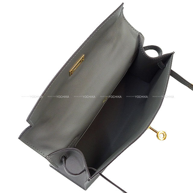 [Pre-loved] HERMES Handbag Pochette Kelly Gris Meyer Veau Swift Gold HW Stamp U[LIKE NEW][Authentic]