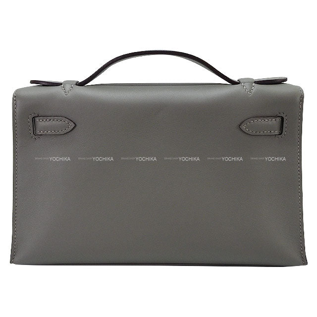 [Pre-loved] HERMES Handbag Pochette Kelly Gris Meyer Veau Swift Gold HW Stamp U[LIKE NEW][Authentic]