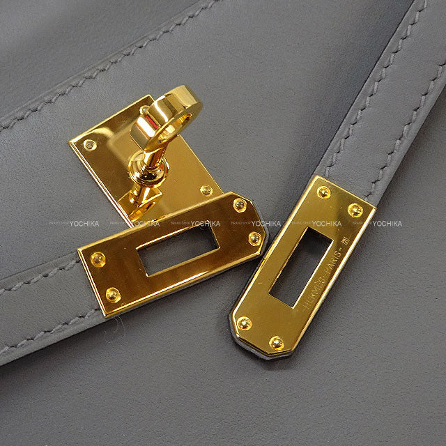 [Pre-loved] HERMES Handbag Pochette Kelly Gris Meyer Veau Swift Gold HW Stamp U[LIKE NEW][Authentic]