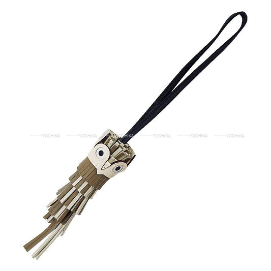 HERMES bag charm Chouette Owl Beige Marfa/Craie/Noir (Black)//Nata/White Agneau Milo/Veau Epsom Stamp K[BRAND NEW][Authentic]
