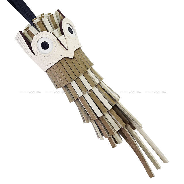 HERMES bag charm Chouette Owl Beige Marfa/Craie/Noir (Black)//Nata/White Agneau Milo/Veau Epsom Stamp K[BRAND NEW][Authentic]