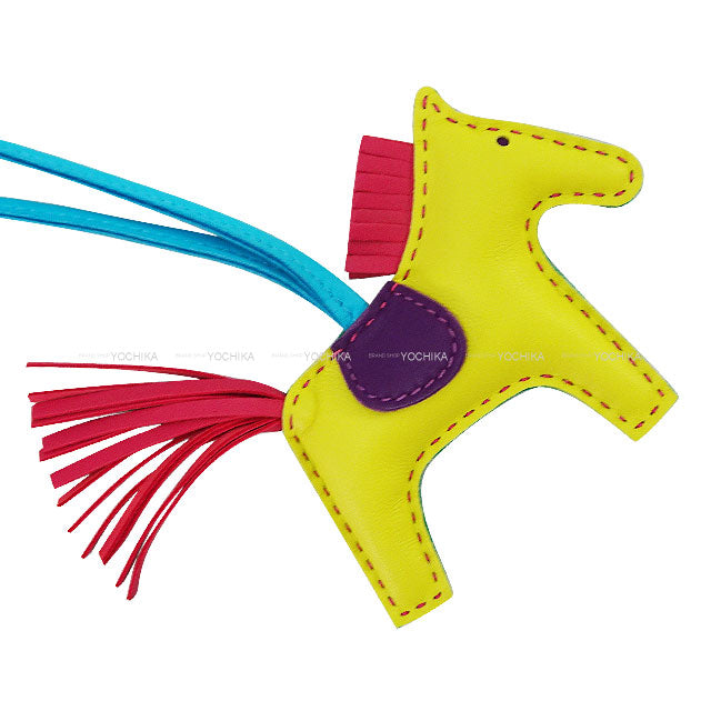 HERMES bag charm Rodeo PM Rainbow Soufre/Violet/Menthe (Mint)/Bleu Electrique/Bleu Aztec/Rose Shocking Agneau Milo[EXCELLENT][Authentic]