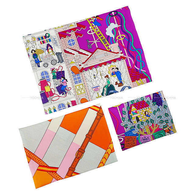 HERMES Pouch Petit H Maison des Carrés / Perfect Course Pouch 3-piece Set Multicolor Silk100%[EXCELLENT][Authentic]