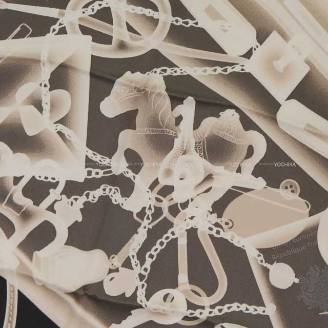 HERMES scarf Carre 70 Please Check In Black/Sepia Silk100% H982510S 06[EXCELLENT][Authentic]