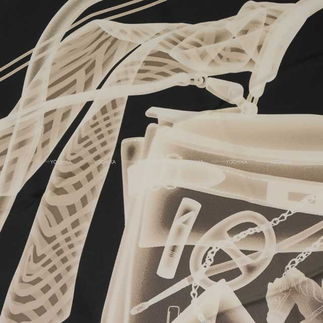 HERMES scarf Carre 70 Please Check In Black/Sepia Silk100% H982510S 06[EXCELLENT][Authentic]