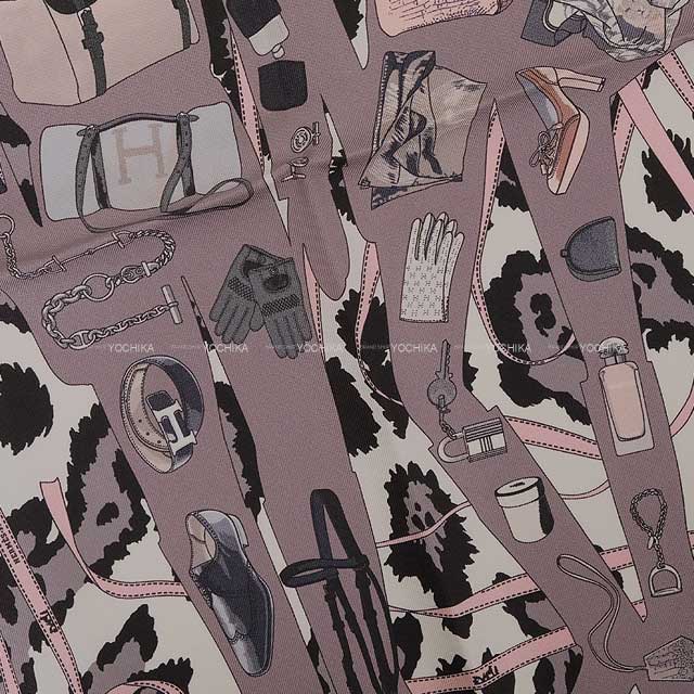 HERMES scarf Carre 45 Madame Cuir Noir (Black)/Blanc (White)//Gris Silk100% H892777S 05[EXCELLENT][Authentic]