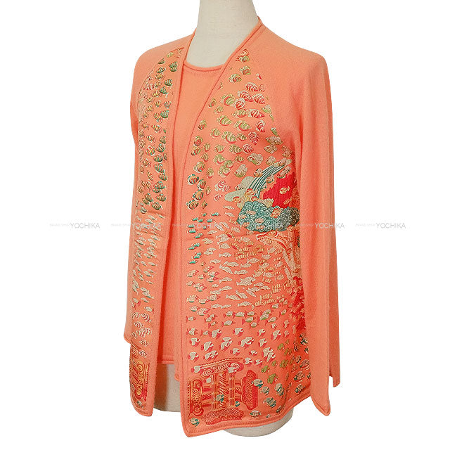 [Pre-loved] HERMES Cardigan Knit Twillaine ENSEMBLE RENCONTRE DE OCEAN Margiela Era Salmon Pink Silk100%/Cashmere100% #S[LIKE NEW][Authentic]