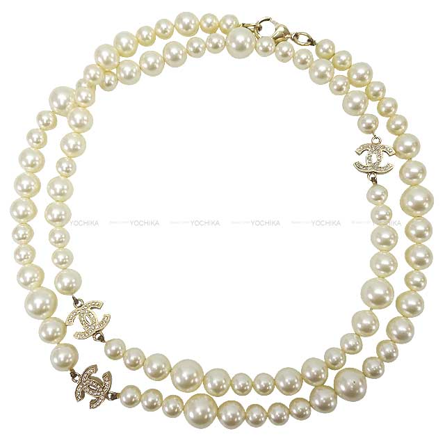 [Pre-loved] CHANEL necklace Coco Mark long pearl Fake pearl/rhinestone Mat Gold HW[USED SA][Authentic]