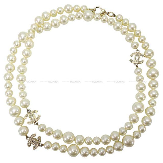 [Pre-loved] CHANEL necklace Coco Mark long pearl Fake pearl/rhinestone Mat Gold HW[USED SA][Authentic]
