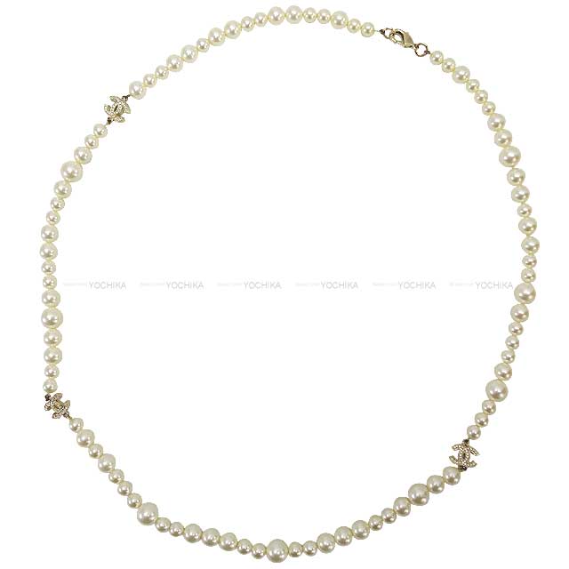 [Pre-loved] CHANEL necklace Coco Mark long pearl Fake pearl/rhinestone Mat Gold HW[USED SA][Authentic]
