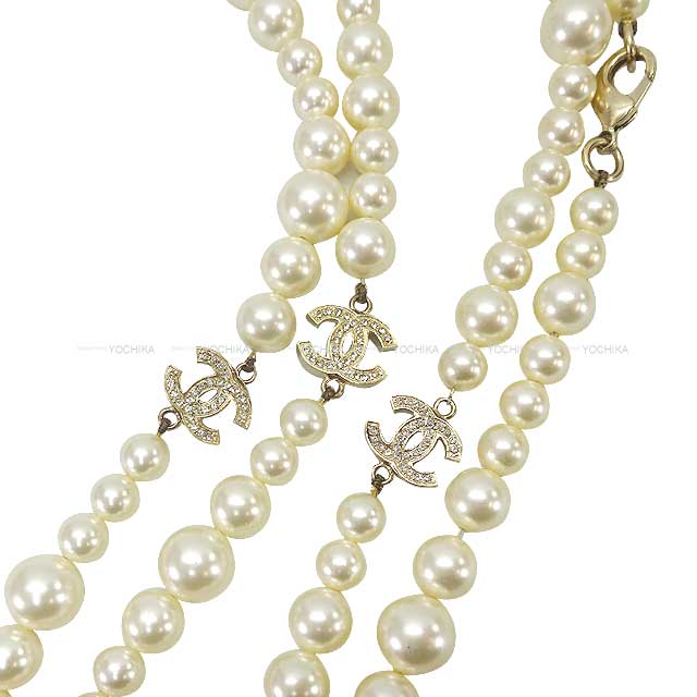 [Pre-loved] CHANEL necklace Coco Mark long pearl Fake pearl/rhinestone Mat Gold HW[USED SA][Authentic]