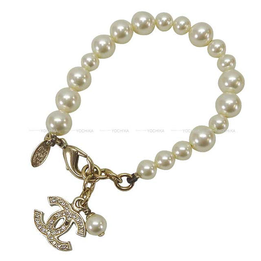 [Pre-loved] CHANEL bracelet Coco Mark Pearl Fake pearl/rhinestone Mat Gold HW[USED SA][Authentic]