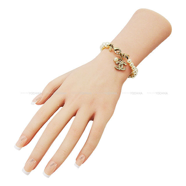[Pre-loved] CHANEL bracelet Coco Mark Pearl Fake pearl/rhinestone Mat Gold HW[USED SA][Authentic]