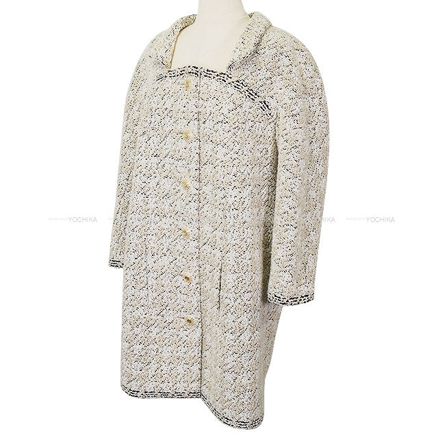CHANEL Stainless collar coat Long Jacket 3/4 Sleeve COCO Mark Button Tweed Ivory Acrylic/Wool #44 Gold HW P54620[BRAND NEW][Authentic]
