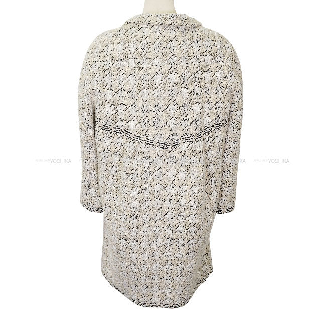CHANEL Stainless collar coat Long Jacket 3/4 Sleeve COCO Mark Button Tweed Ivory Acrylic/Wool #44 Gold HW P54620[BRAND NEW][Authentic]
