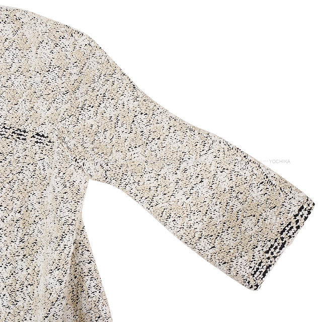 CHANEL Stainless collar coat Long Jacket 3/4 Sleeve COCO Mark Button Tweed Ivory Acrylic/Wool #44 Gold HW P54620[BRAND NEW][Authentic]