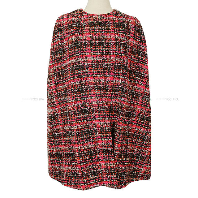 2023 Metiers d'Art Collection CHANEL Poncho Cape Coat Rhinestone COCO Mark Camellia Motif Tweed Red Cotton #38 P77727[EXCELLENT][Authentic]