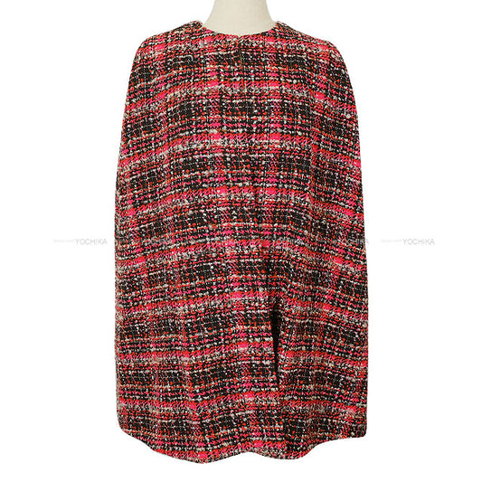 2023 Metiers d'Art Collection CHANEL Poncho Cape Coat Rhinestone COCO Mark Camellia Motif Tweed Red Cotton #38 P77727[EXCELLENT][Authentic]