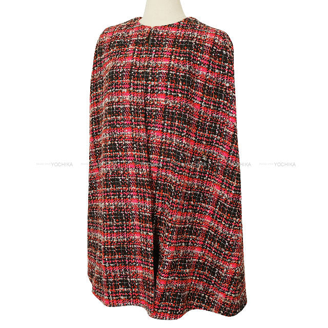 2023 Metiers d'Art Collection CHANEL Poncho Cape Coat Rhinestone COCO Mark Camellia Motif Tweed Red Cotton #38 P77727[EXCELLENT][Authentic]