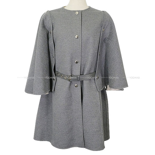 2024SS LOUIS VUITTON Stainless collar coat Sleeve Coat Double-Face Cape Grey Wool/Silk #38 1AFSHX[EXCELLENT][Authentic]