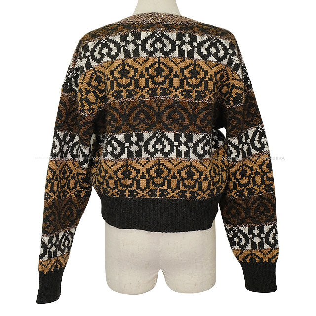 2019AW CHANEL Cardigan Knit Brown/Blanc (White)/Noir (Black) Wool #38 P62568[EXCELLENT][Authentic]