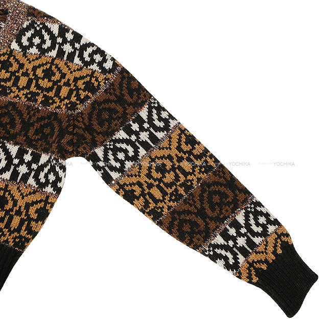 2019AW CHANEL Cardigan Knit Brown/Blanc (White)/Noir (Black) Wool #38 P62568[EXCELLENT][Authentic]