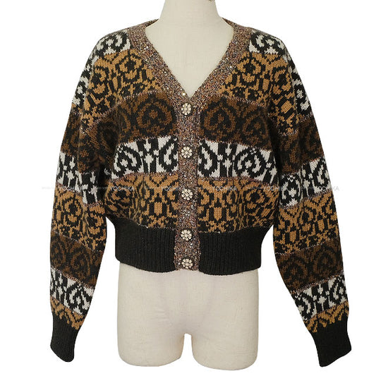 2019AW CHANEL Cardigan Knit Brown/Blanc (White)/Noir (Black) Wool #38 P62568[EXCELLENT][Authentic]