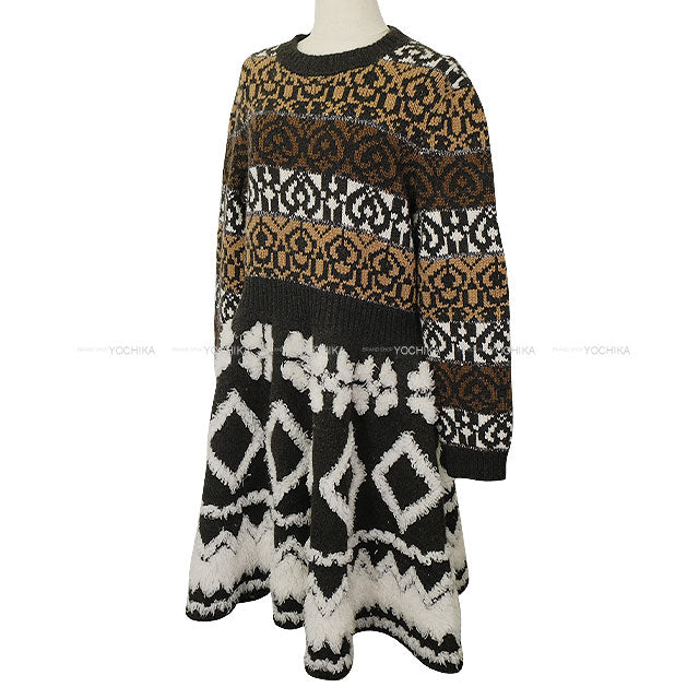 2019AW CHANEL One‐piece dress Knit COCO Clear Button Brown/Blanc (White)/Noir (Black) Wool/Cashmere/Yak #42 P62538[EXCELLENT][Authentic]