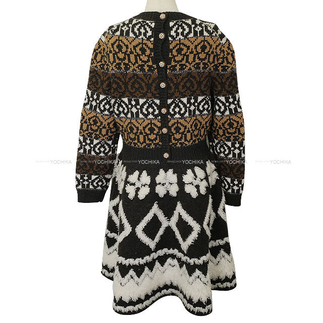 2019AW CHANEL One‐piece dress Knit COCO Clear Button Brown/Blanc (White)/Noir (Black) Wool/Cashmere/Yak #42 P62538[EXCELLENT][Authentic]