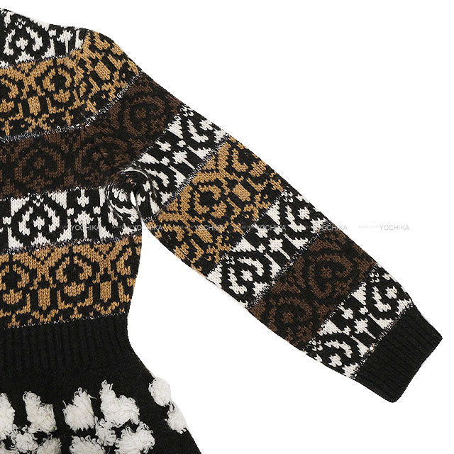 2019AW CHANEL One‐piece dress Knit COCO Clear Button Brown/Blanc (White)/Noir (Black) Wool/Cashmere/Yak #42 P62538[EXCELLENT][Authentic]