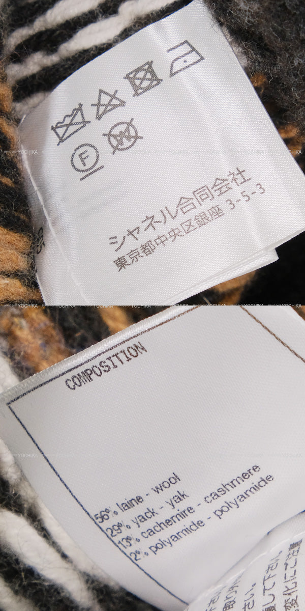 2019AW CHANEL One‐piece dress Knit COCO Clear Button Brown/Blanc (White)/Noir (Black) Wool/Cashmere/Yak #42 P62538[EXCELLENT][Authentic]