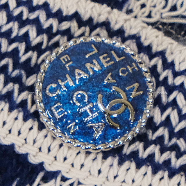 2020SS CHANEL One‐piece dress Lace Flower Motif COCO Button Floral Pattern Pockets Blue/Blanc (White) Wool/Cotton #42 P63042[ALMOST NEW][Authentic]