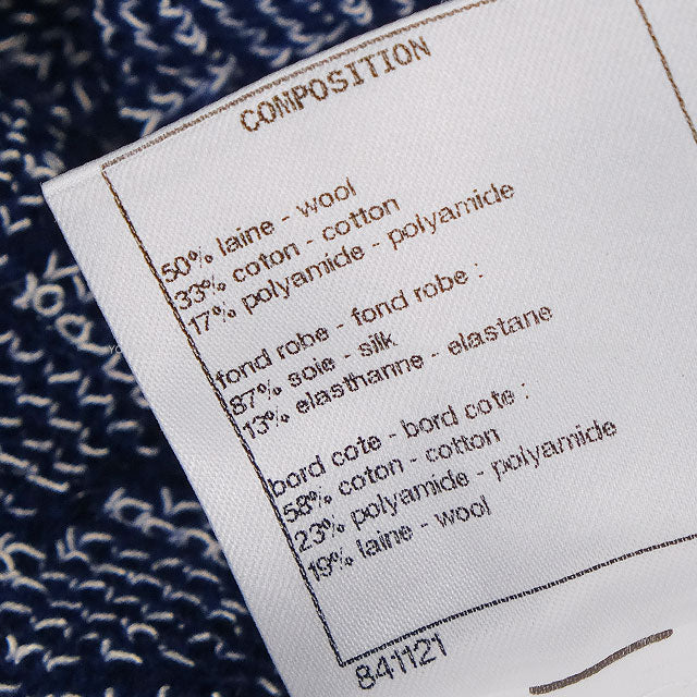 2020SS CHANEL One‐piece dress Lace Flower Motif COCO Button Floral Pattern Pockets Blue/Blanc (White) Wool/Cotton #42 P63042[ALMOST NEW][Authentic]